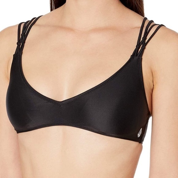 Volcom Women's Simply Solid V Neck Bikini Top, Black, XXL - Picture 3 of 10